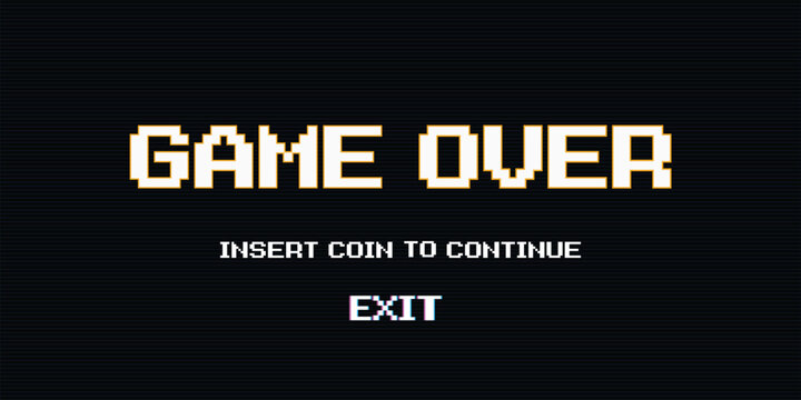 GAME OVER INSERT A COIN TO CONTINUE or exiting the game's main menu. Modern trendy game background with lighting effect. for game assets in vector illustrations.