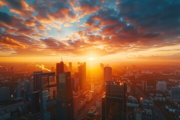 Fototapeta premium Colorful dynamic sky over city like Warsaw.