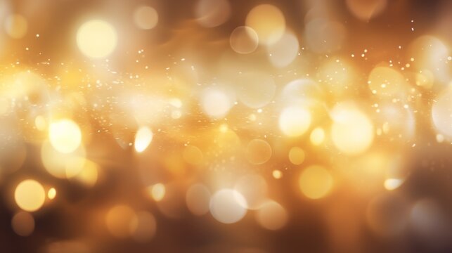 Soft golden bokeh lights create a warm, inviting abstract background The sparkly details give a feeling of festivity and elegance