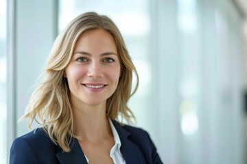 Fototapeta premium Portrait of a successful businesswoman. Confident, attractive CEO in a modern office. Professional,