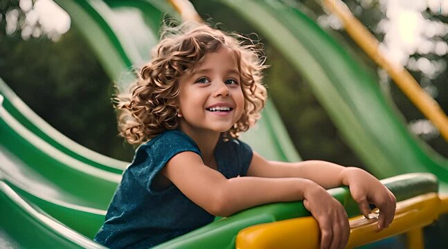Kind rutscht auf dem Spielplatz