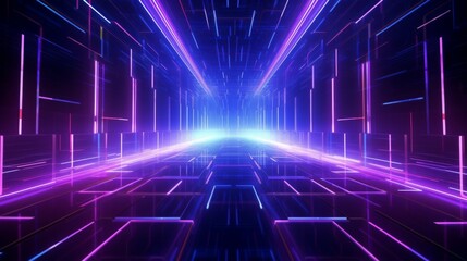 An engaging visual of a digital corridor with neon lights that channels the viewer's focus towards a distant horizon