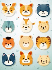 Obraz premium Cute super animals seamless design, ideal for childrenfabric , simple lines drawing