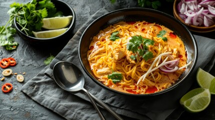 Khao Soi Recipe, Northern Style Curried Noodle Soup with Chicken - Thai food.