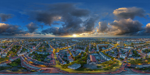 ludwigshafen and mannheim germany city center aerial drone panorama 360° vr equirectangular...