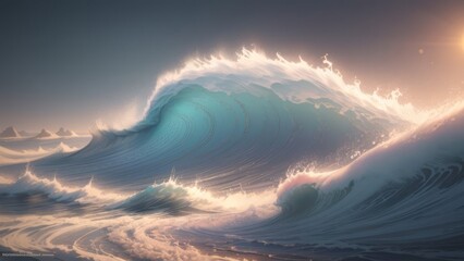 Waves raging in the open sea. 