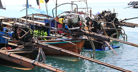 Close Up of engine of longtail boats