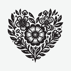 A flowers are in Heart Shape. Line art floral hearts for greeting or love cards, flower heart frame border, vector illustration.