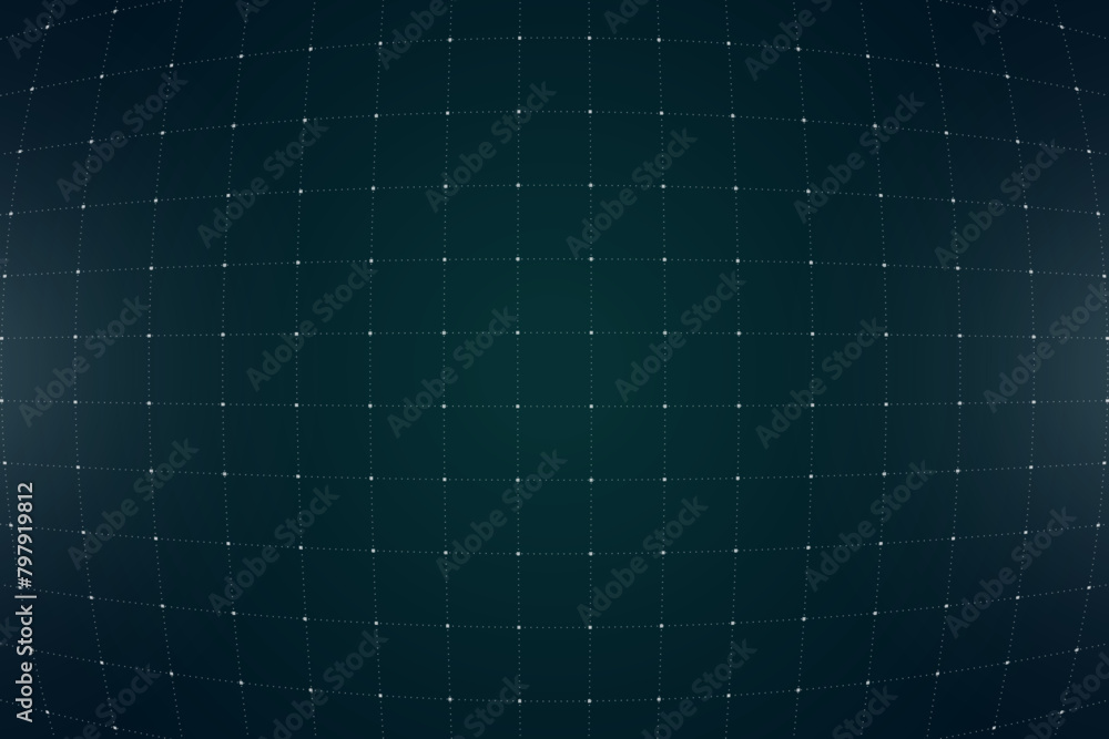 Poster vr hud futuristic interface voluminous grid. line and dot head up display green square pattern. digi