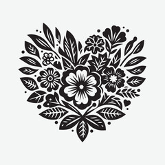 A flowers are in Heart Shape. Line art floral hearts for greeting or love cards, flower heart frame border, vector illustration.