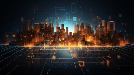An image of a digital cityscape concept with glowing orange lights signifying energy and connectivity