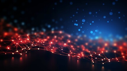 This image features a dynamic red network of connections with bokeh effects, symbolizing active data transfer - Powered by Adobe