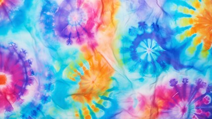 This image shows a vibrant tie-dye design with swirling patterns in a variety of bright, bold colors