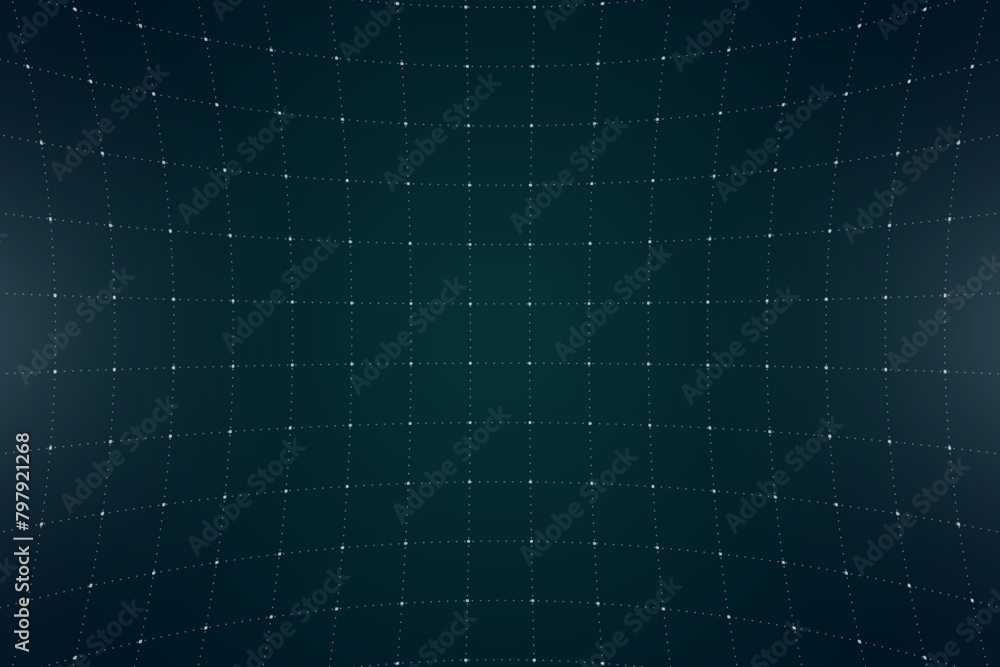 Poster vr hud futuristic interface voluminous grid. line and dot head up display green square pattern. digi