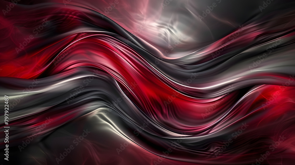Poster slate gray and deep crimson blending in sharp angles with smooth waves and a feeling of tranquility