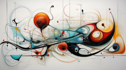 An intricate abstract artwork with swirls and circles, weaving a complex dance of lines and shapes