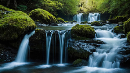 Obraz premium Landscape with river and forest with green trees. Silky crystal water and long exposure. Ordesa Pyrenees. 