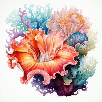 recommend clip art: Watercolor colorful Nudibranch Illustration, Generative Ai
