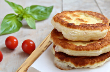 stack of homemade fried flatbreads on the table