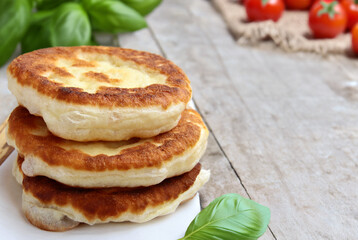 stack of homemade fried flatbreads on the table