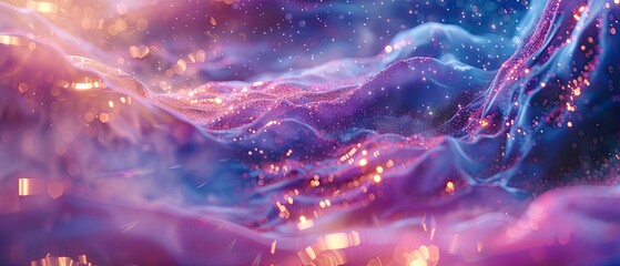 Pink and blue glowing particles form into a beautiful flowing pattern.