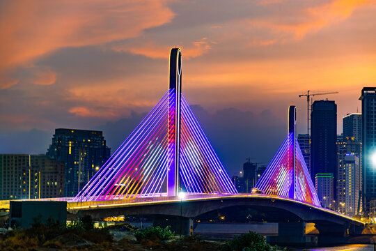 The new bridge island of Koh Norea Mekong river in Phnom Penh city, Cambodia and the "Diamond" Island (Koh Pich) 