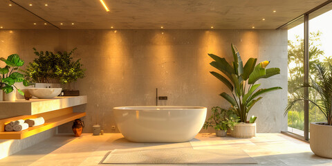 Modern luxury bathroom interior with nature view