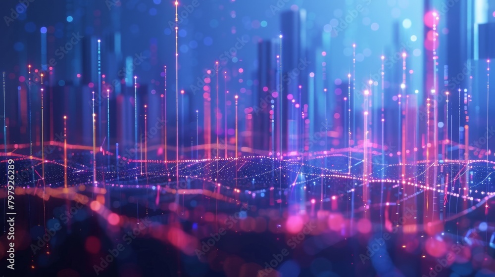 Poster Smart city and abstract line and dot connect with gradient line design , big data connection technology concept. 3d render