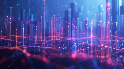 Smart city and abstract line and dot connect with gradient line design , big data connection technology concept. 3d render