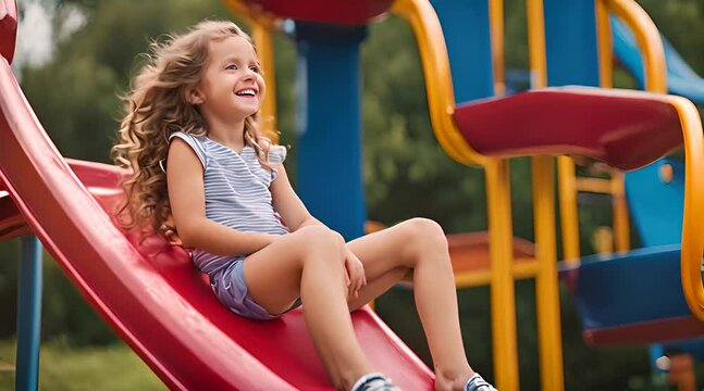 Kind rutscht auf dem Spielplatz