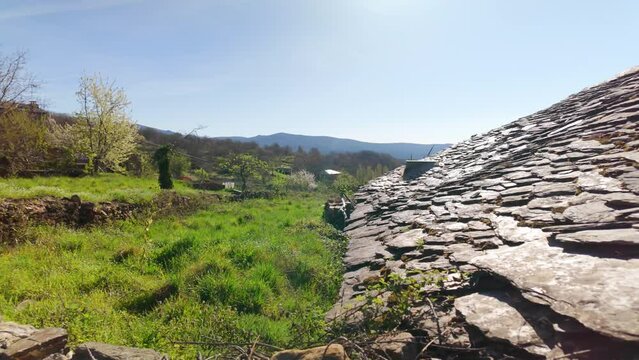 Slate roofs on the route of the black villages of Guadalajara, Spain.