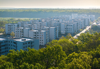 Greenfield Bucharest. Aerial view of this new residential complex with modern apartments next to...