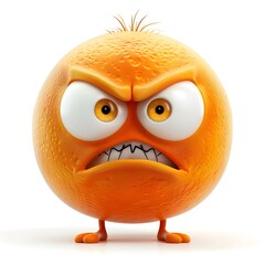 Mischievous Citrus Colored Cartoon Character with Narrow Eyes and Sly Grin on White Background - 797928616