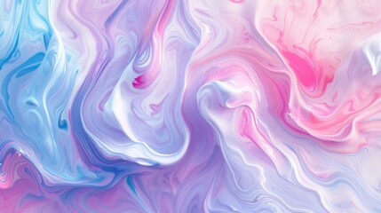 A background of swirling, pastel colored liquid cream, creating an abstract and dreamy pattern. The colors include shades of pink, purple, blue, white