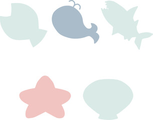 海をイメージした、魚や貝などのシンプルな可愛い形のフレームセット