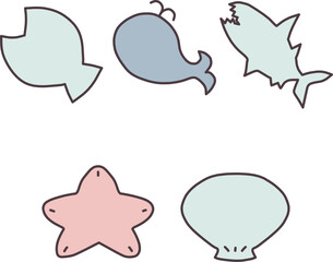 海をイメージした、魚や貝などのシンプルな可愛い形のフレームセット