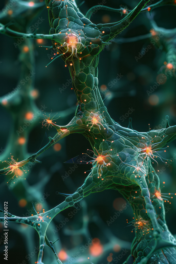 Aufkleber A 3D model representing endemic species as nodes in a digital ecosystem, with each connection symbolizing their ecological interactions,