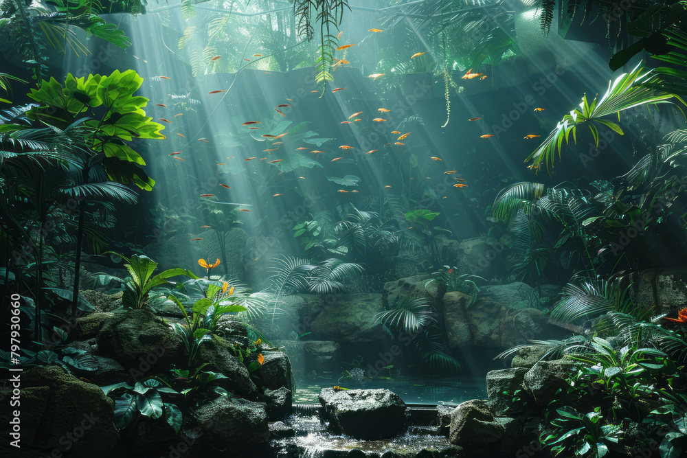 Aufkleber An immersive digital experience transporting users into the habitats of endemic species within a virtual network, fostering empathy and understanding,