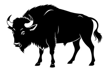 black bison silhouette vector illustration on white background