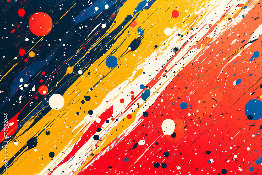 Leinwandbilder a playful abstract design using scattered vector dots and lines in bright, primary colors,