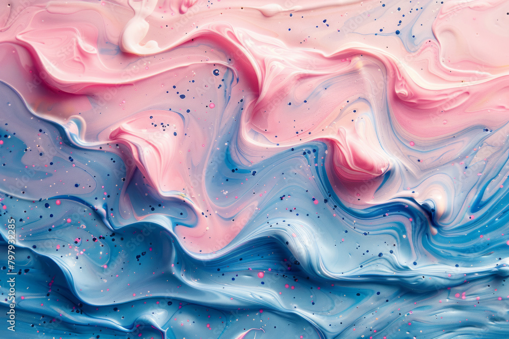 Aufkleber a whimsical abstract piece with curving vector strokes and splatters in soft pinks and blues, creati