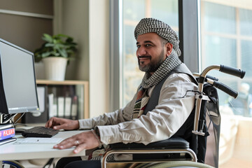 Male leader in a wheelchair guiding staff