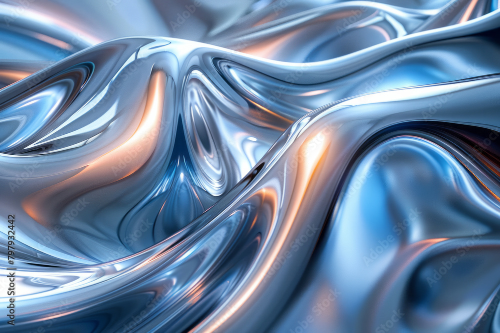 Poster a futuristic abstract design using sleek, metallic vector strokes in silver and blue, suggesting mod