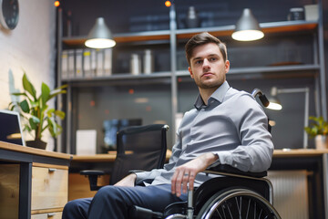 Obraz premium Male office worker in a wheelchair