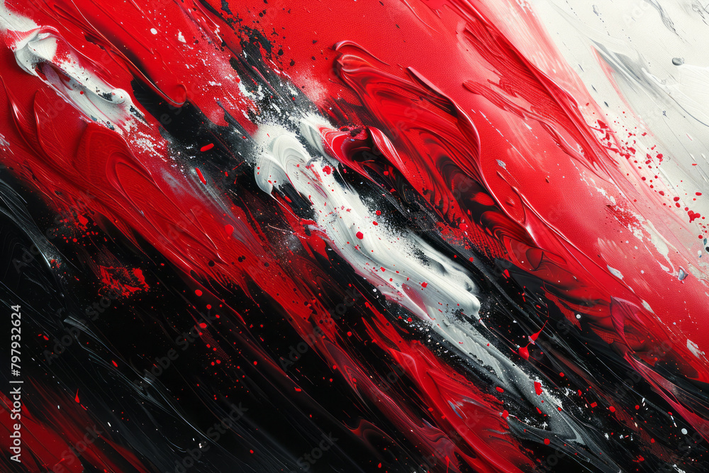 Leinwandbilder An intense abstract piece with bold vector strokes slashing across the canvas in red and black,