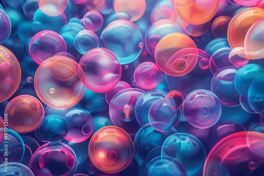 Poster generate a vector illusion that uses color contrasts to make flat circles appear as spherical bubble