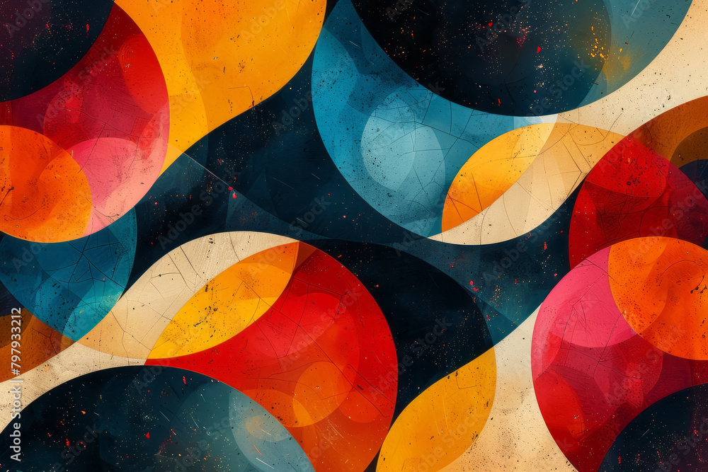 Poster Design a vector pattern where overlapping shapes create new visual narratives depending on viewer focus,