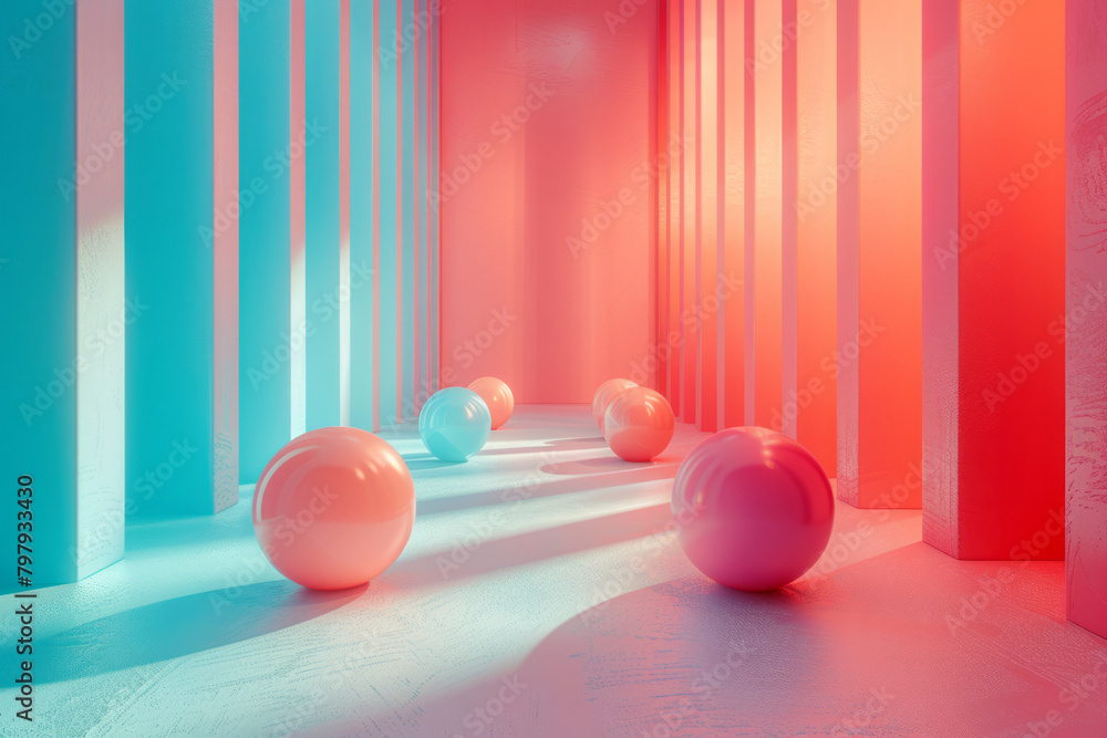 Leinwandbilder A design that uses color gradients and geometric shapes to create a 3D effect on a flat surface,