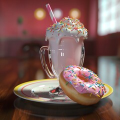 Donut y milkshake frío: una tradición deliciosa - obrazy, fototapety, plakaty