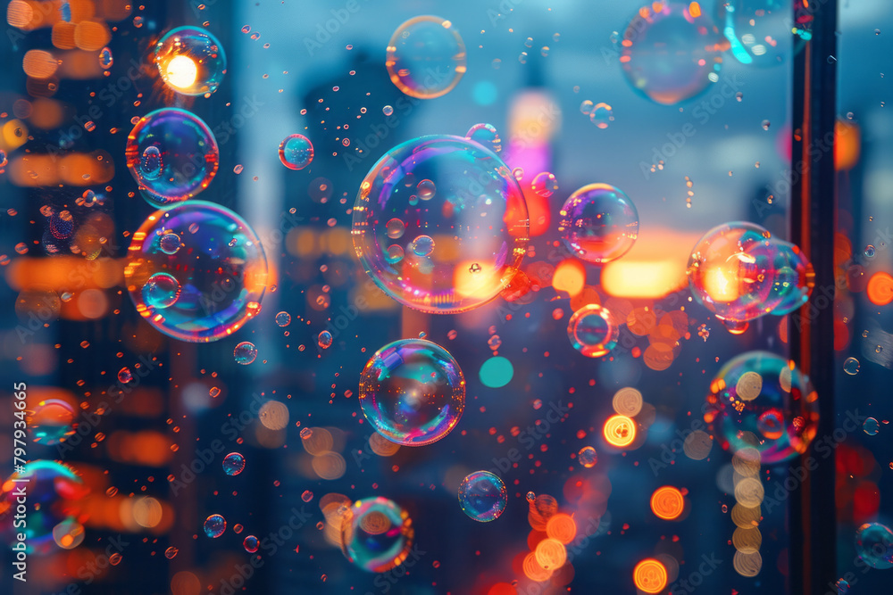 Aufkleber a vibrant bubble chart representing population density in major metropolitan areas, with bubbles flo